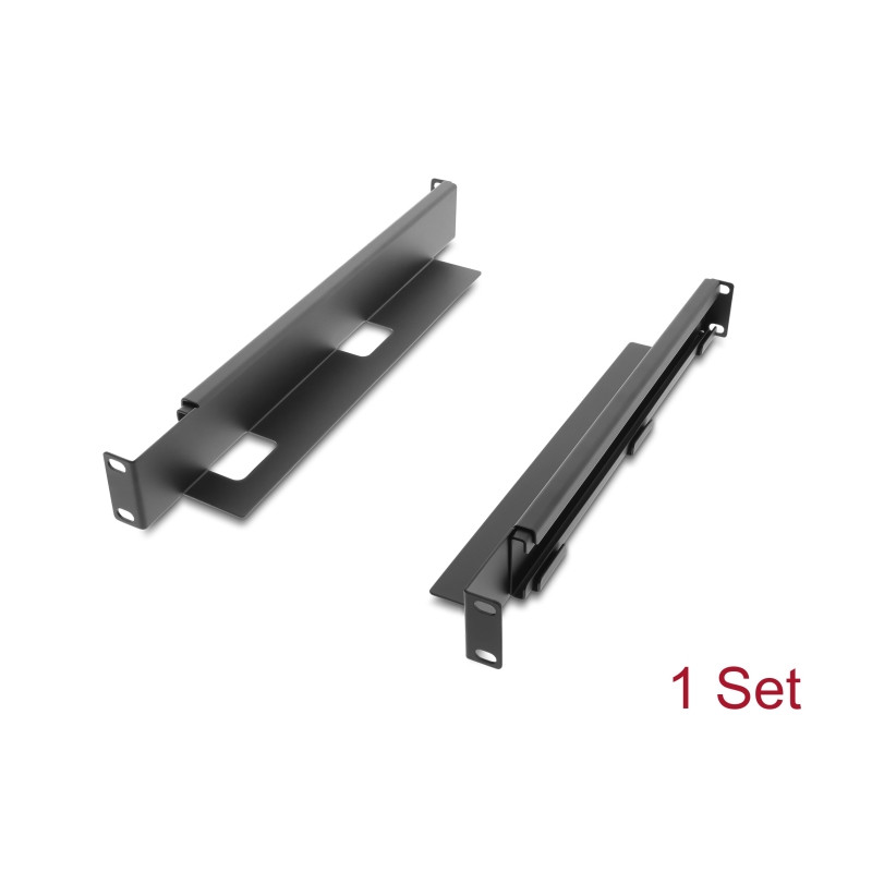 Delock 19″ Tragschiene längenverstellbar 368 - 600 mm für Netzwerkschrank 1 HE schwarz 2 Stück