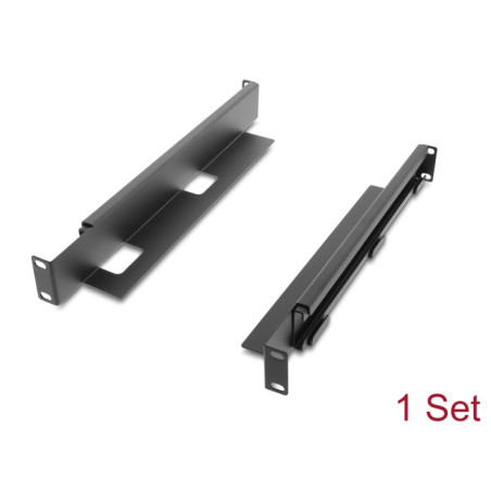 Delock 19″ Tragschiene längenverstellbar 368 - 600 mm für Netzwerkschrank 1 HE schwarz 2 Stück