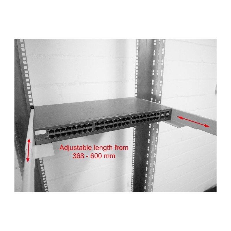 Delock 19″ Tragschiene längenverstellbar 368 - 600 mm für Netzwerkschrank 1 HE schwarz 2 Stück