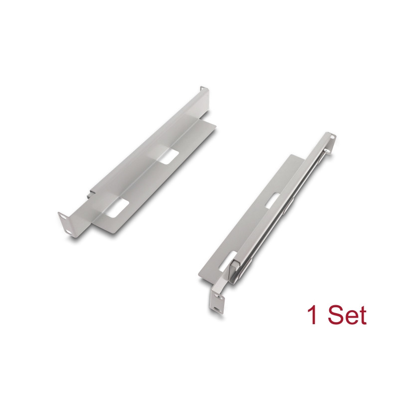 Delock 19″ Tragschiene längenverstellbar 368 - 600 mm für Netzwerkschrank 1 HE grau 1 Paar
