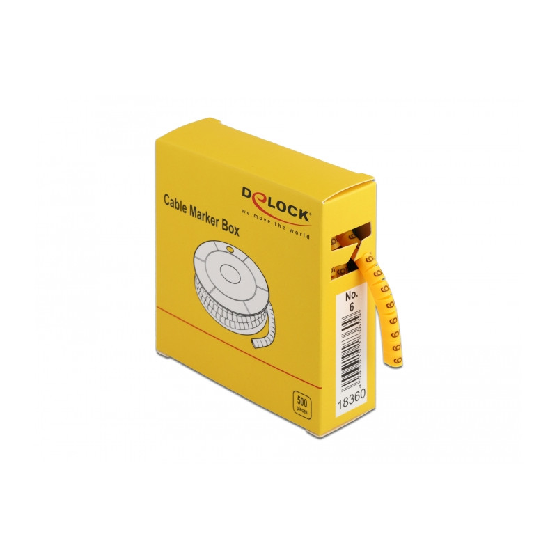Delock Kabelmarker Box, Nr: 6, gelb, 500 Stück