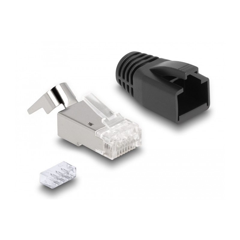 Delock RJ45 Modularer Stecker mit Zugentlastung Cat.6A, Cat.7 und Knickschutztülle 25er Set