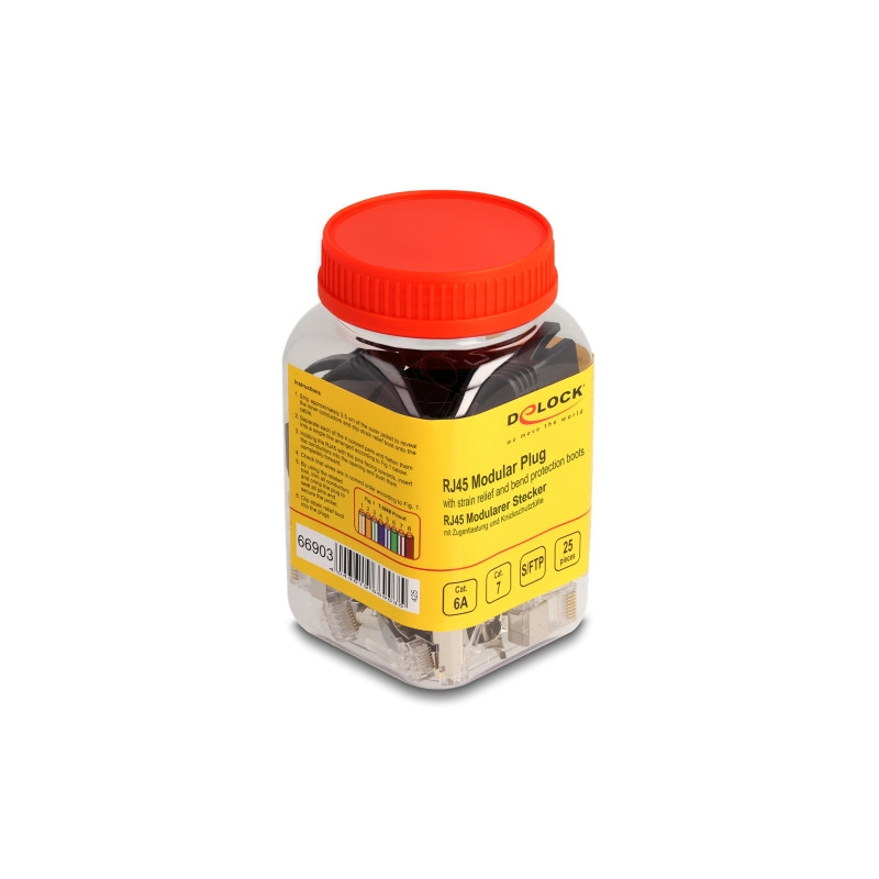 Delock RJ45 Modularer Stecker mit Zugentlastung Cat.6A, Cat.7 und Knickschutztülle 25er Set