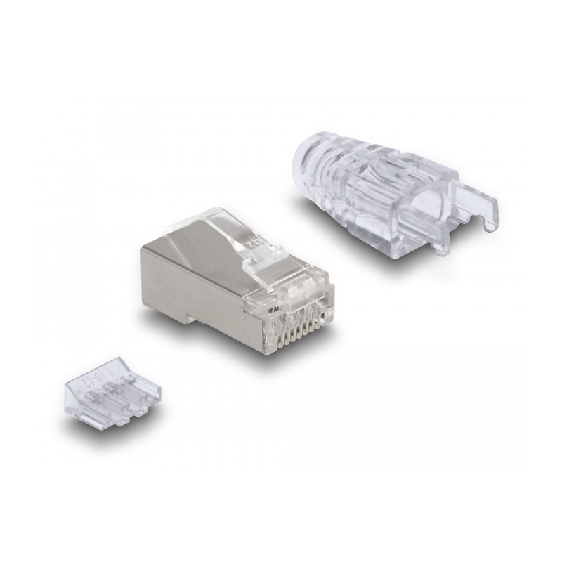 Delock RJ45 Modularer Stecker mit gebogener Rastnase Cat.6 und Knickschutztülle 50er Set