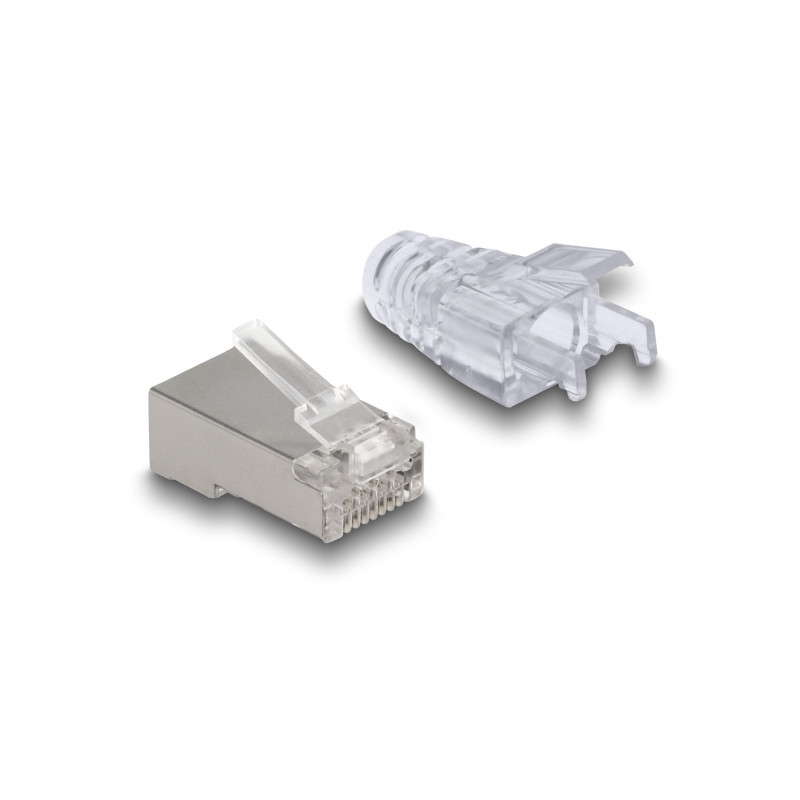 Delock RJ45 Modularer Stecker mit vorderer Öffnung (easy connect) Cat.6 und Knickschutztülle 50er Set