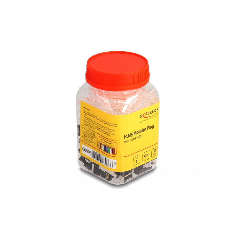 Delock RJ45 Modularer Stecker mit robuster Rastnase Cat.6 und Knickschutztülle 50er Set