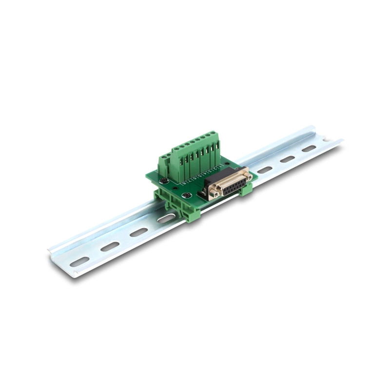 Delock D-Sub 15 Pin Buchse zu 16 Pin Terminalblock für Hutschiene