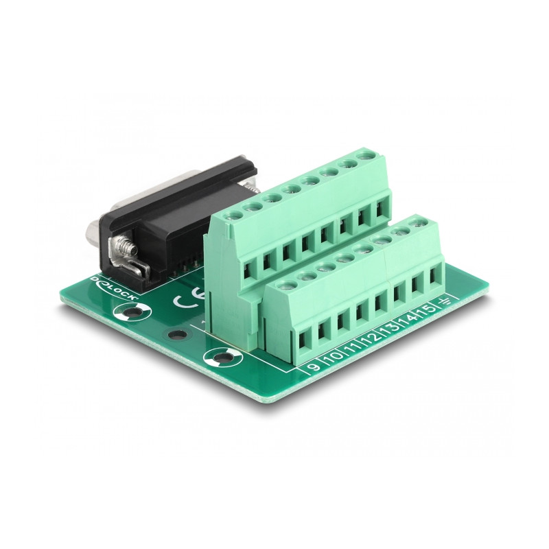 Delock D-Sub 15 Pin Buchse zu 16 Pin Terminalblock für Hutschiene