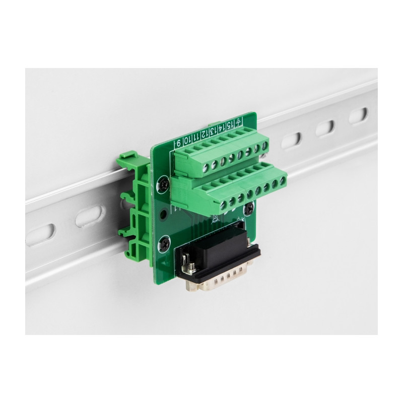 Delock D-Sub 15 Pin Buchse zu 16 Pin Terminalblock für Hutschiene