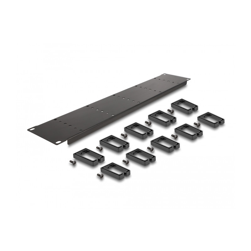 Delock 19″ Kabelmanagement Rangierpanel mit 10 Kunststoffbügel 2 HE schwarz