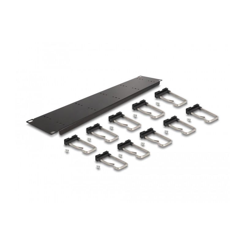Delock 19″ Kabelmanagement Rangierpanel mit 10 Metallbügel 2 HE schwarz