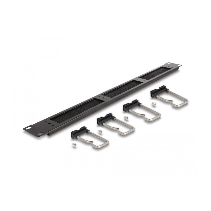Delock 19″ Kabelmanagement Bürstenleiste mit 4 Metallbügel 1 HE schwarz