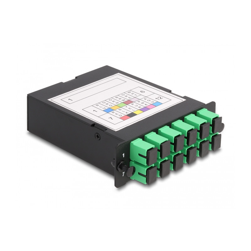 Delock LWL HD (High Density) Kassette MPO Stecker zu 12 x SC Simplex Buchse, 12 Fasern, Singlemode, Polarität A, 9/125 µm