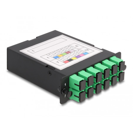 Delock LWL HD (High Density) Kassette MPO Stecker zu 12 x SC Simplex Buchse, 12 Fasern, Singlemode, Polarität A, 9/125 µm