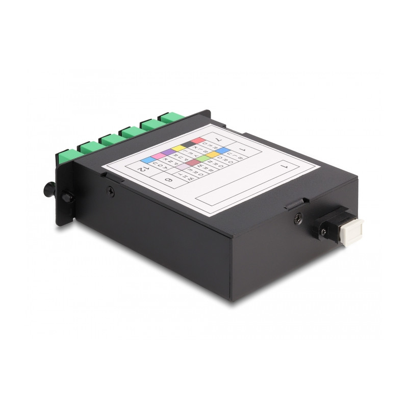 Delock LWL HD (High Density) Kassette MPO Stecker zu 12 x SC Simplex Buchse, 12 Fasern, Singlemode, Polarität A, 9/125 µm