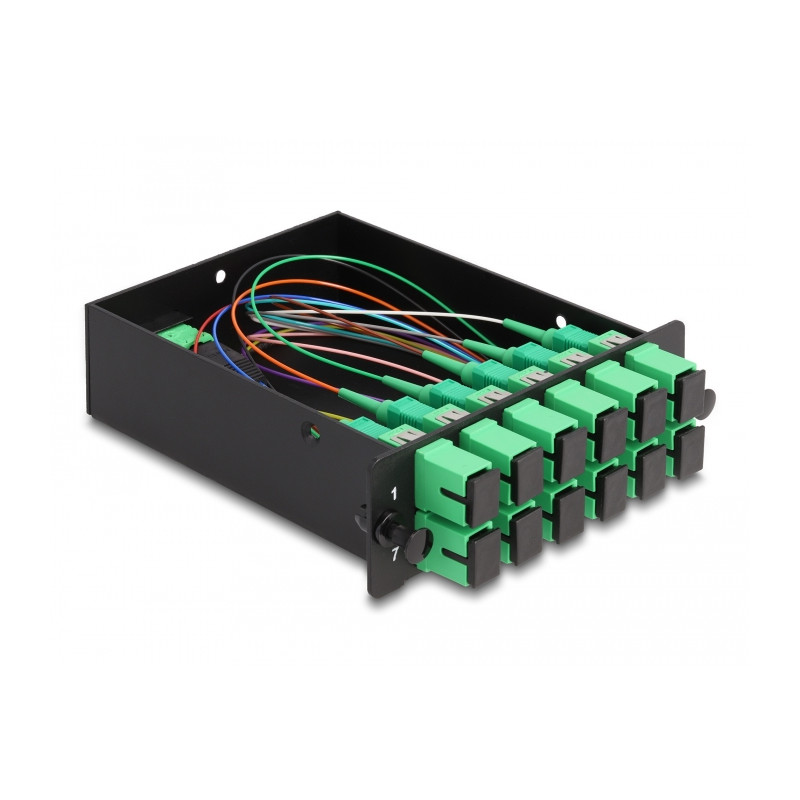 Delock LWL HD (High Density) Kassette MPO Stecker zu 12 x SC Simplex Buchse, 12 Fasern, Singlemode, Polarität A, 9/125 µm