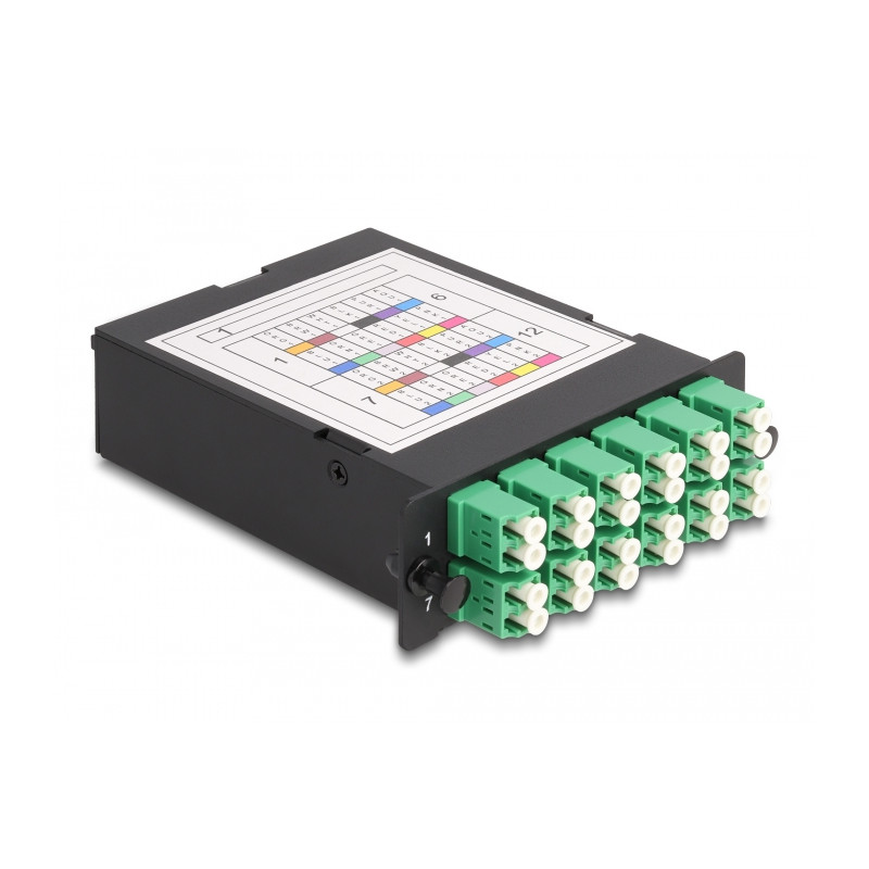 Delock LWL HD (High Density) Kassette MPO Stecker zu 12 x LC Duplex Buchse, 24 Fasern, Singlemode, Polarität A, 9/125 µm