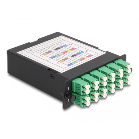 Delock LWL HD (High Density) Kassette MPO Stecker zu 12 x LC Duplex Buchse, 24 Fasern, Singlemode, Polarität A, 9/125 µm