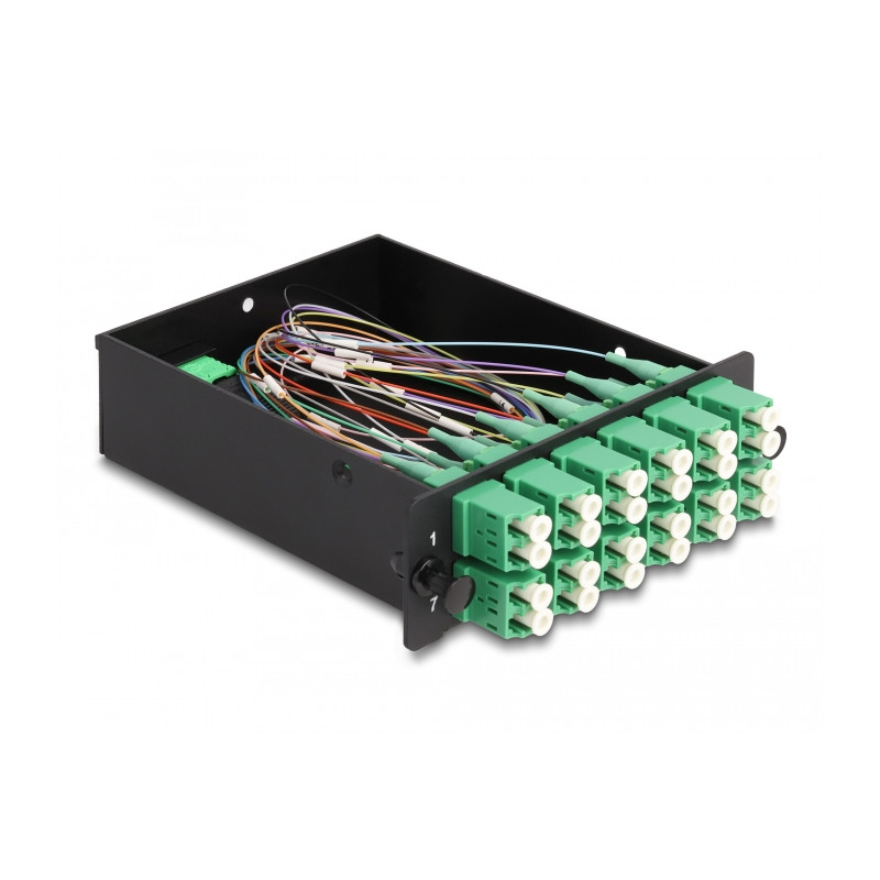 Delock LWL HD (High Density) Kassette MPO Stecker zu 12 x LC Duplex Buchse, 24 Fasern, Singlemode, Polarität A, 9/125 µm