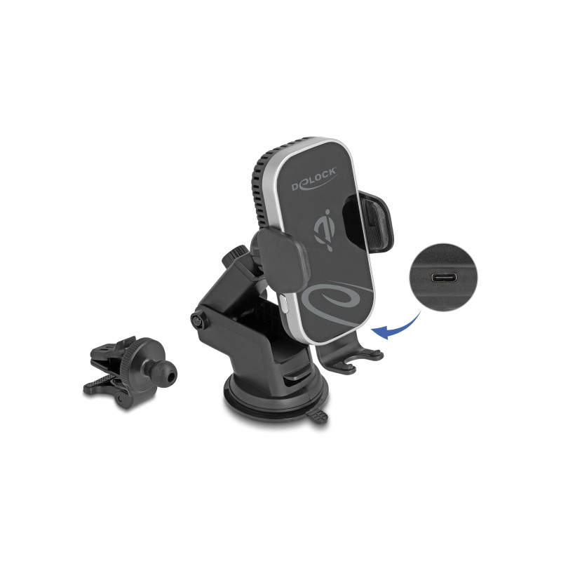 Delock Wireless Car Charger Smartphone Halterung mit Ladefunktion und Kühlung 15 W - Qi