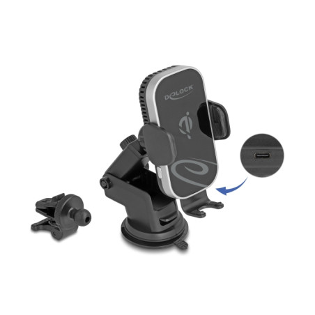 Delock Wireless Car Charger Smartphone Halterung mit Ladefunktion und Kühlung 15 W - Qi