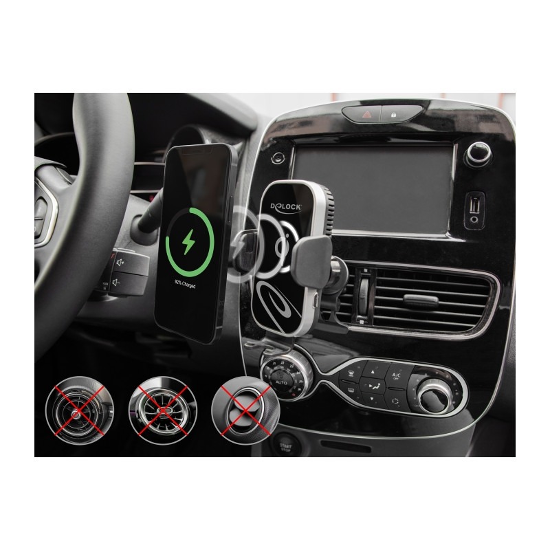 Delock Wireless Car Charger Smartphone Halterung mit Ladefunktion und Kühlung 15 W - Qi
