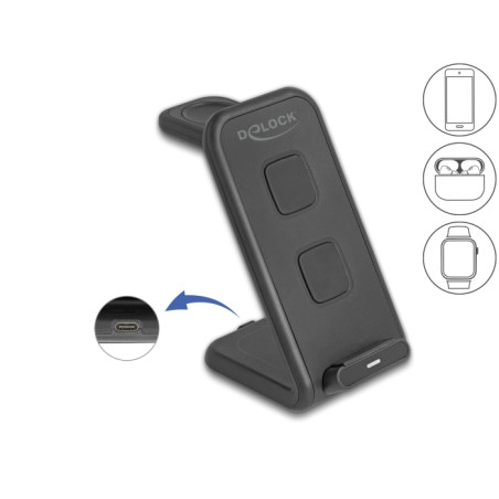 Delock Wireless Charger 3 in 1 mit 2 Ladespulen 5 W / 5 W / 15 W