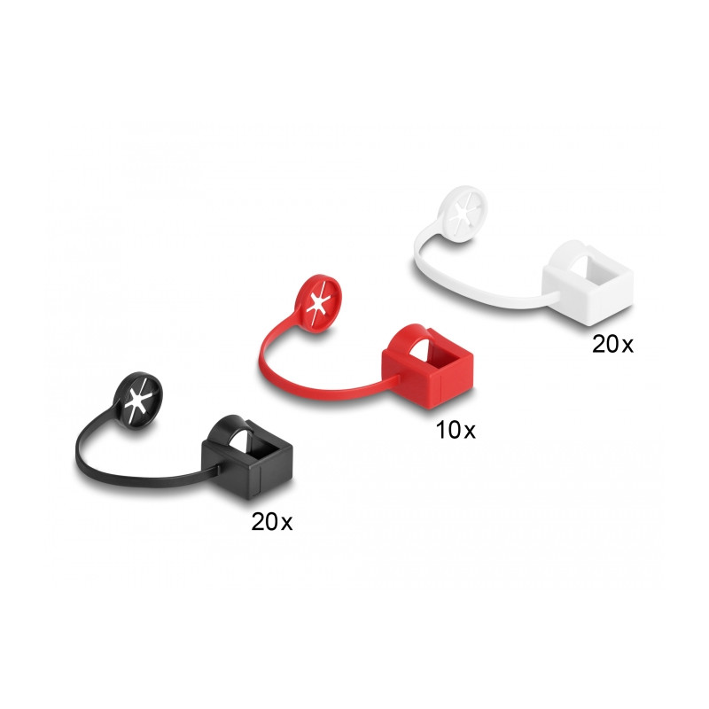 Delock Staubschutz für RJ45 Stecker mit Befestigungsclip 50er Set farbig