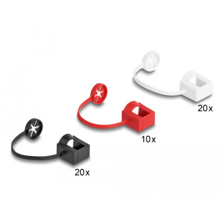 Delock Staubschutz für RJ45 Stecker mit Befestigungsclip 50er Set farbig