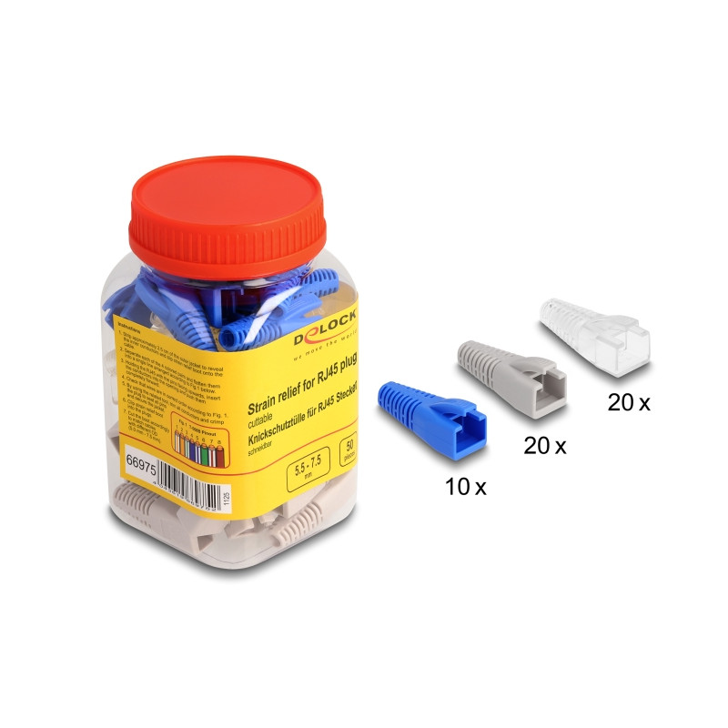 Delock Knickschutztülle für RJ45 Stecker schneidbar 50er Set farbig