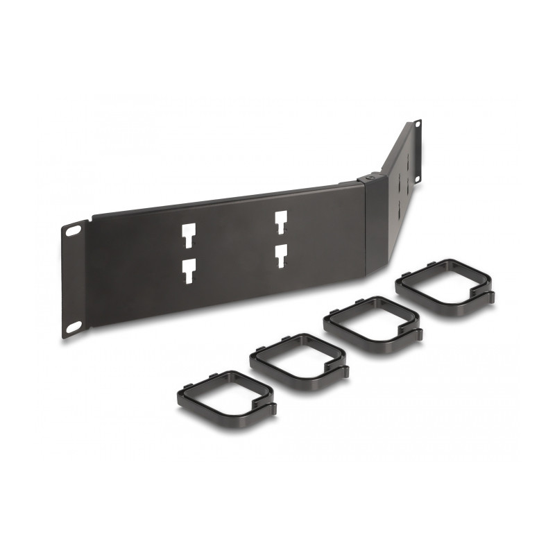 Delock 19″ Kabelmanagement Rangierpanel mit 4 Bügeln 2 HE gewinkelt schwarz