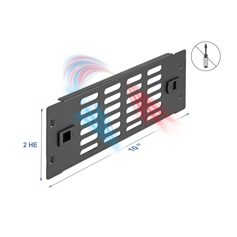 Delock 10″ Netzwerkschrank Panel mit Lüftungsschlitzen werkzeugfrei 2 HE schwarz