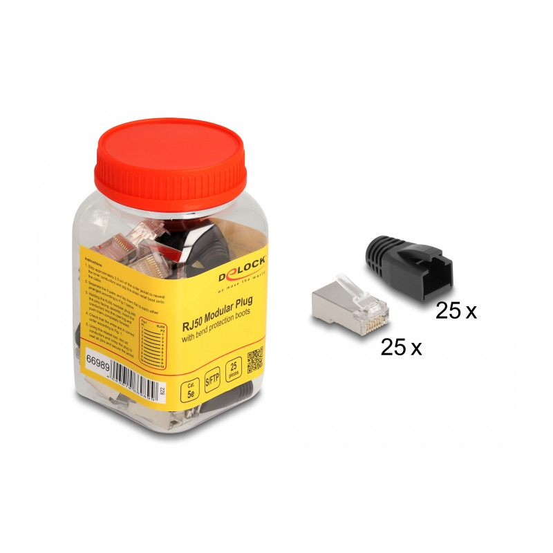 Delock RJ50 Modularer Stecker Cat.5e mit Knickschutztülle 25er Set