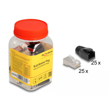 Delock RJ50 Modularer Stecker Cat.5e mit Knickschutztülle 25er Set