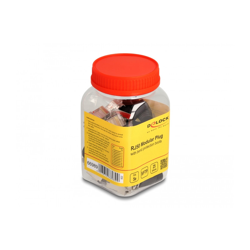 Delock RJ50 Modularer Stecker Cat.5e mit Knickschutztülle 25er Set