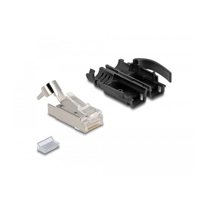 Delock RJ45 Modularer Stecker mit Zugentlastung Cat.6A und robuster Knickschutztülle 25er Set