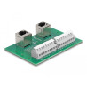 Delock RJ45 2 x Buchse zu 2 x Terminalblock mit Drucktaster für Hutschiene gewinkelt