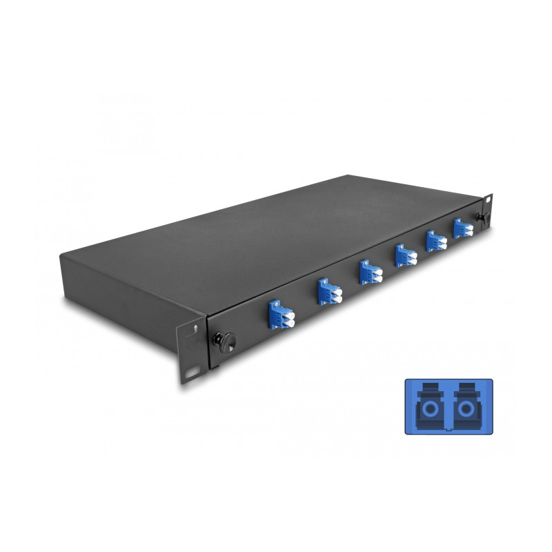 Delock 19″ LWL Spleißbox 6 x LC Duplex OS2 1HE komplett bestückt