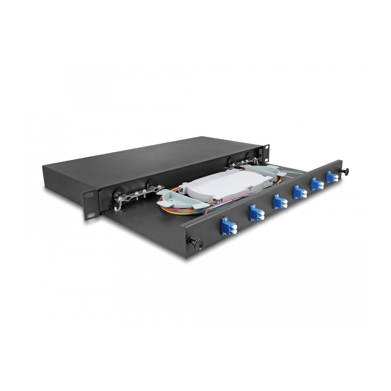 Delock 19″ LWL Spleißbox 6 x LC Duplex OS2 1HE komplett bestückt