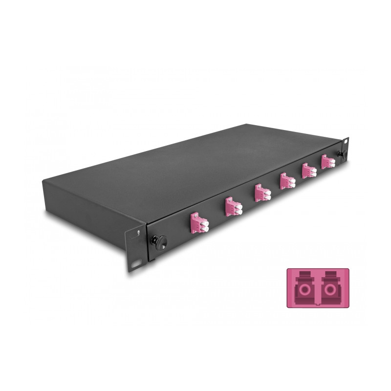 Delock 19″ LWL Spleißbox 6 x LC Duplex OM4 1HE komplett bestückt