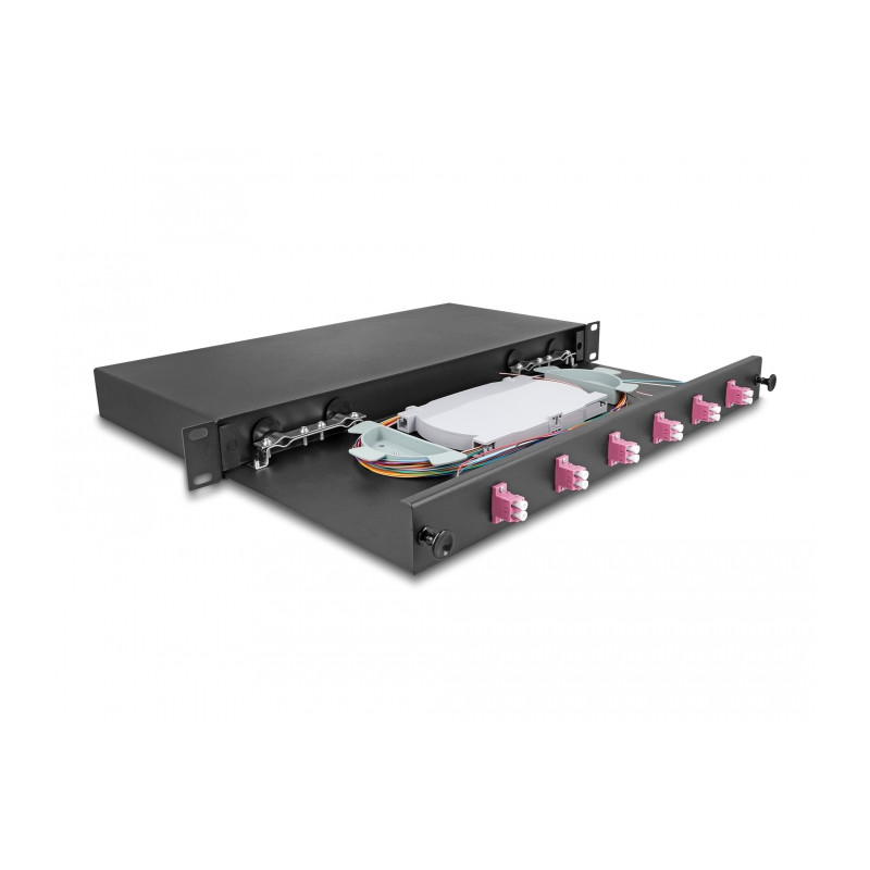 Delock 19″ LWL Spleißbox 6 x LC Duplex OM4 1HE komplett bestückt