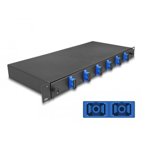 Delock 19″ LWL Spleißbox 6 x SC Duplex OS2 1HE komplett bestückt