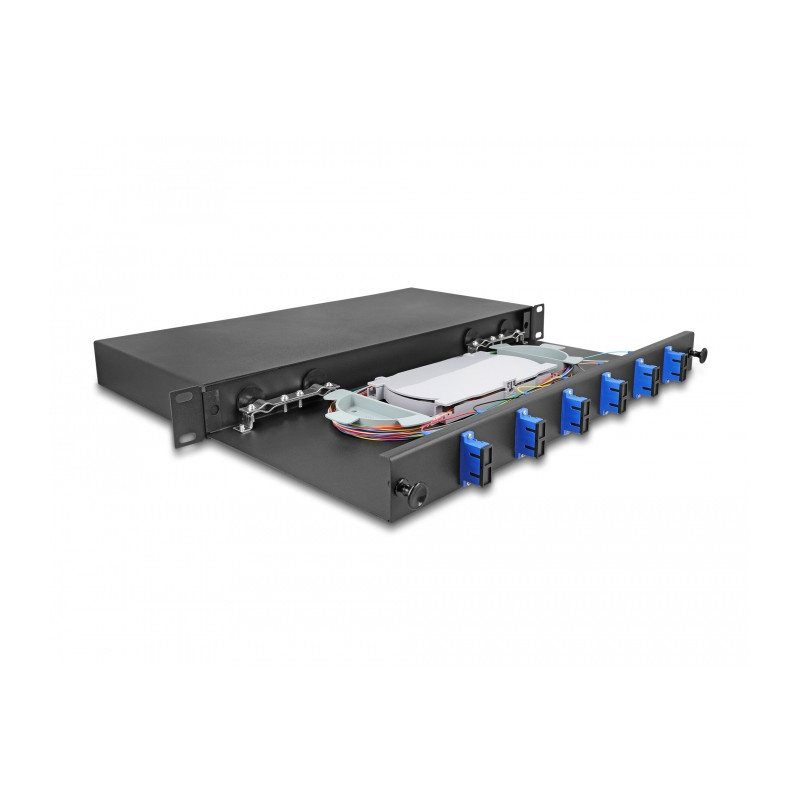 Delock 19″ LWL Spleißbox 6 x SC Duplex OS2 1HE komplett bestückt