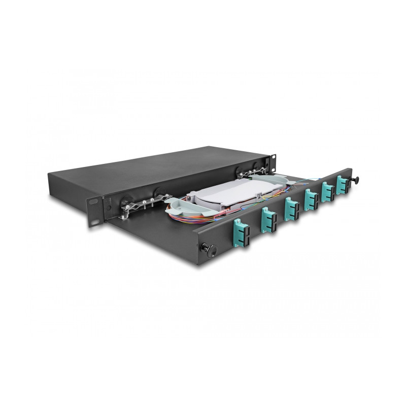 Delock 19″ LWL Spleißbox 6 x SC Duplex OM3 1HE komplett bestückt
