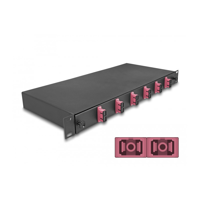 Delock 19″ LWL Spleißbox 6 x SC Duplex OM4 1HE komplett bestückt
