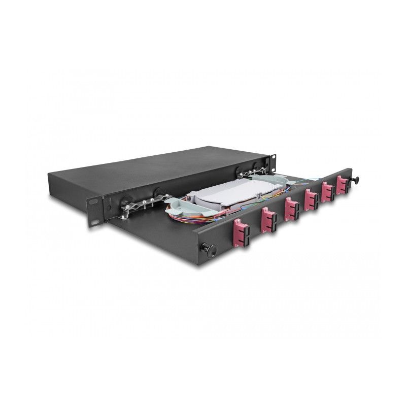 Delock 19″ LWL Spleißbox 6 x SC Duplex OM4 1HE komplett bestückt