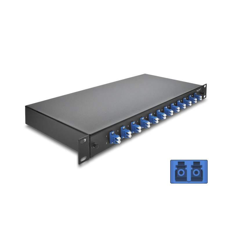 Delock 19″ LWL Spleißbox 12 x LC Duplex OS2 1HE komplett bestückt