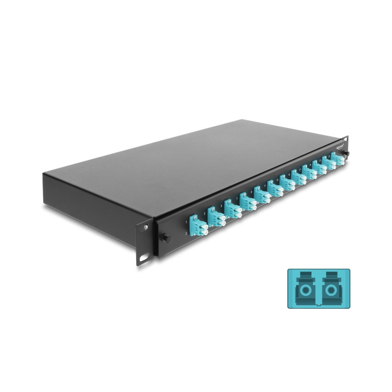 Delock 19″ LWL Spleißbox 12 x LC Duplex OM3 1HE komplett bestückt