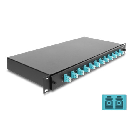 Delock 19″ LWL Spleißbox 12 x LC Duplex OM3 1HE komplett bestückt