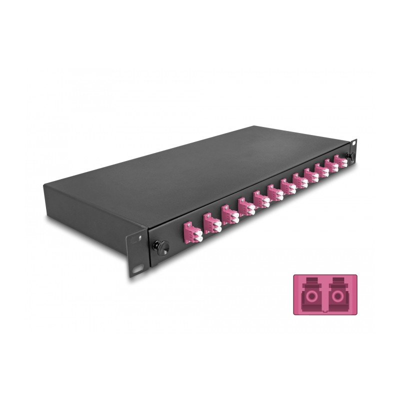 Delock 19″ LWL Spleißbox 12 x LC Duplex OM4 1HE komplett bestückt